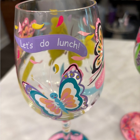 NWOT Set of 2 Hand-Painted Wine Glasses - Picture 6 of 8